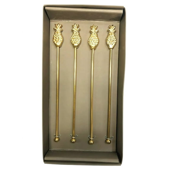 Williams Sonoma Pineapple Drink Stirrer Swizzle Sticks - Set of 4 - Gold