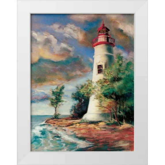 Williams, Todd 12x14 White Modern Wood Framed Museum Art Print Titled - Shoreline Lighthouse