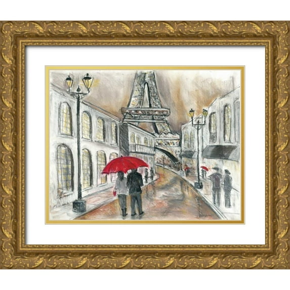 Williams, Todd 14x12 Gold Ornate Wood Framed with Double Matting Museum Art Print Titled - Rain in Paris