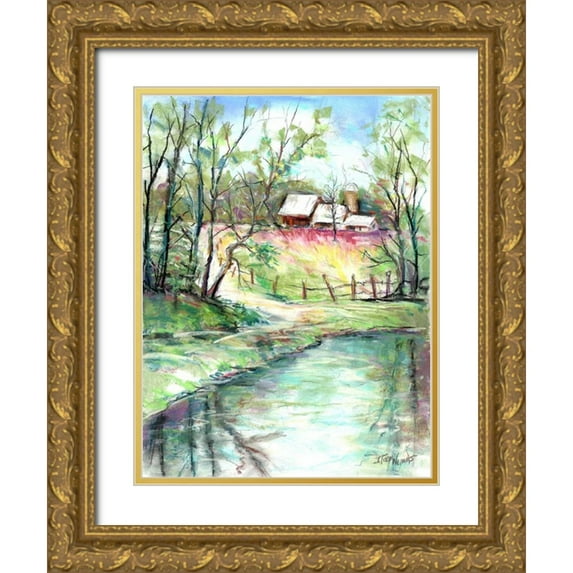 Williams, Todd 19x24 Gold Ornate Wood Framed with Double Matting Museum Art Print Titled - George Washington Carver Pond
