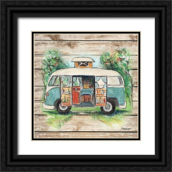 Williams, Todd 20x20 Black Ornate Wood Framed with Double Matting Museum Art Print Titled - Retro Camping Van