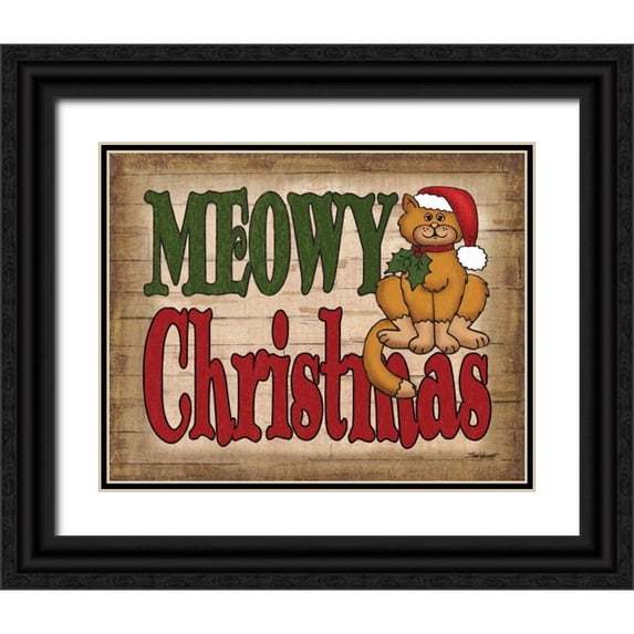 Williams, Todd 24x20 Black Ornate Wood Framed with Double Matting Museum Art Print Titled - Meowy Christmas
