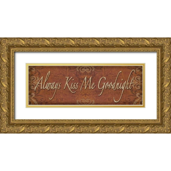 Williams, Todd 32x14 Gold Ornate Wood Framed with Double Matting Museum Art Print Titled - Always Kiss Me Goodnight