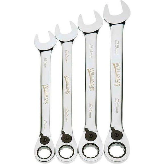Williams Tools B3193587 21 to 25 mm Ratcheting Combination Wrench Set - Chrome - 4 Piece