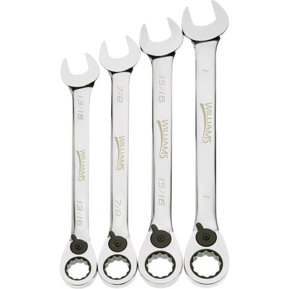Williams Tools B3193588 0.812 to 1 in. Ratcheting Combination Wrench Set - Chrome - 4 Piece