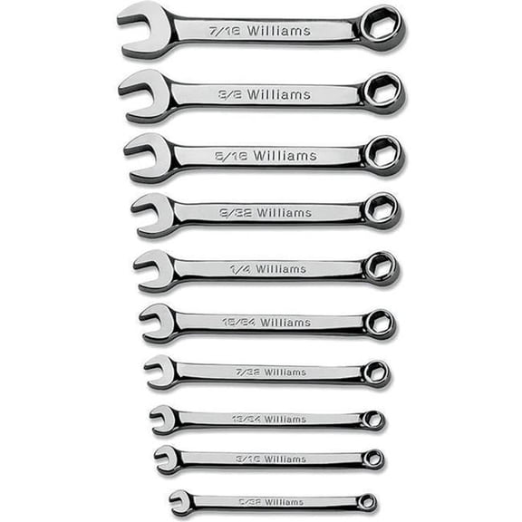 Williams Tools B3193617 0.156-0.437 in. 12-Point Miniature Combination Wrench Set - Chrome - 10 Piece