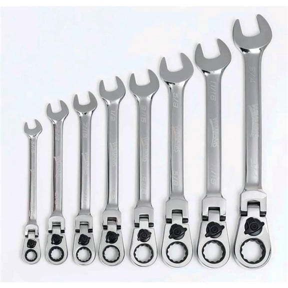 Williams Tools B3193618 12-Point Flex Head Reversible Ratcheting Combination Wrench - Chrome - 8 Piece