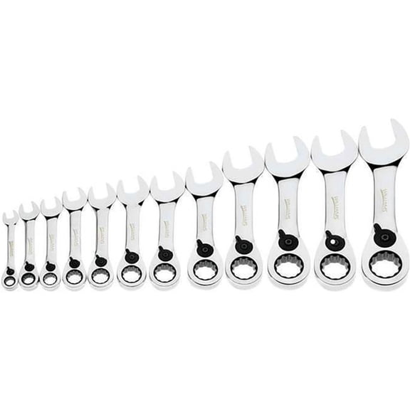 Williams Tools B3193632 12-Point Stubby Reversible Combination Ratcheting Wrench - Chrome - 12 Piece