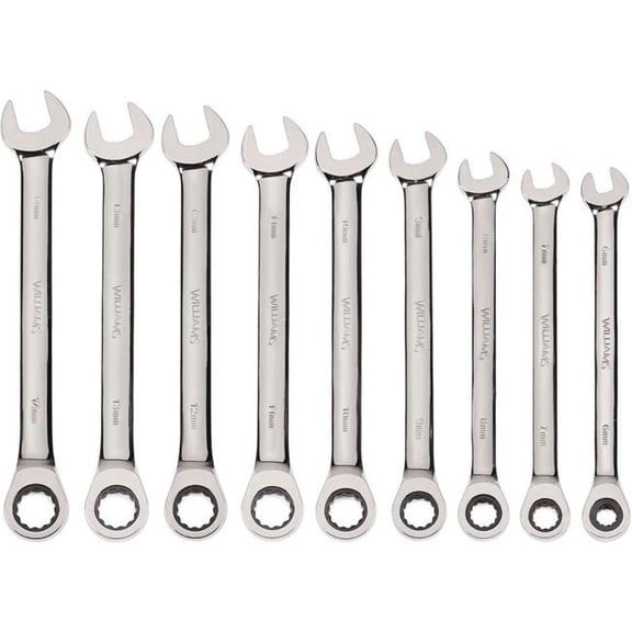 Williams Tools B3193769 6 to 14 mm 12-Point Combination Ratcheting Wrench Set - Chrome - 9 Piece