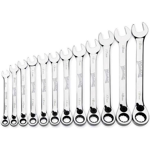 Williams Tools B3193783 8 to 19 mm 12-Point Ratcheting Combination Wrench Set - Chrome - 9 Piece