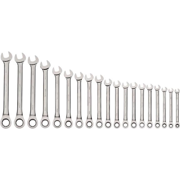 Williams Tools B3193784 6 to 24 mm 12-Point Combination Ratcheting Wrench Set - Chrome - 19 Piece