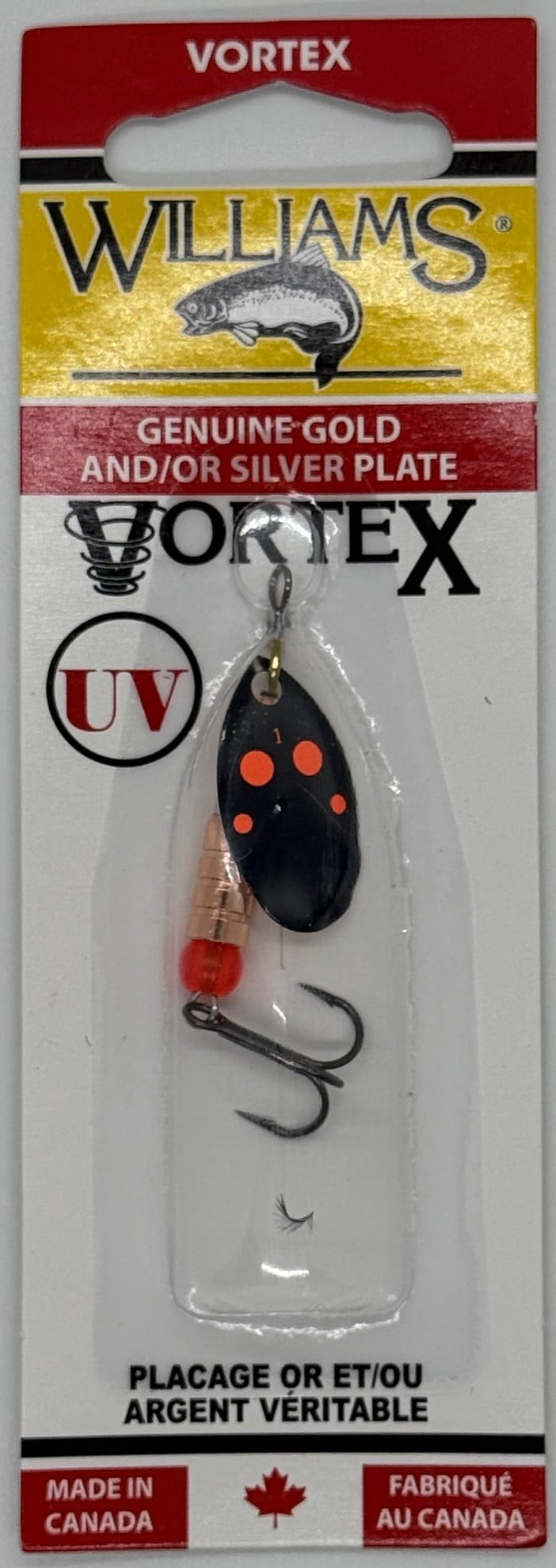 Williams VorteX Spinner Size1 1/8oz Black Orange Dots on Silver
