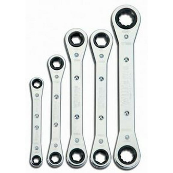 Williams WS-12 5-Piece Ratcheting Box Wrench Set, 6 & 12 Point, SAE, with Roll Pouch