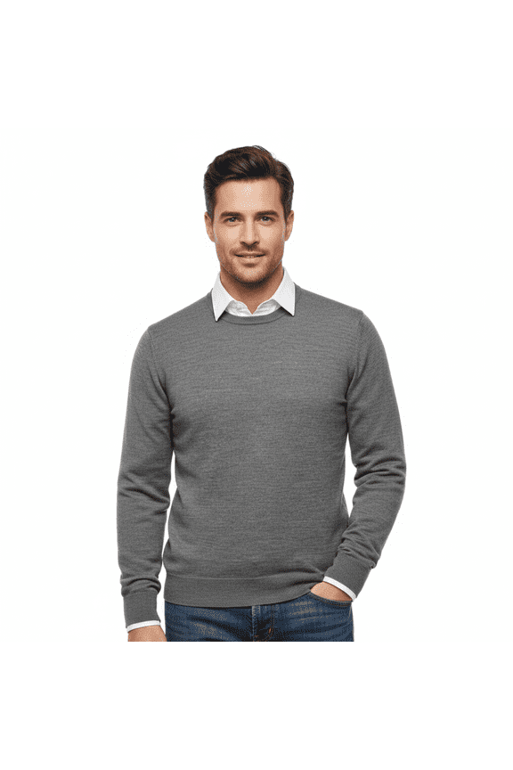 Grey 100% Wool Suede Crewneck Sweater-S for mens