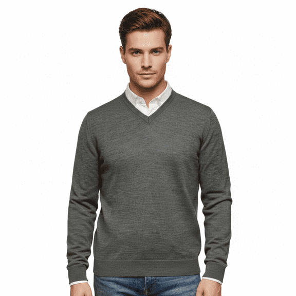 Williams Wilson Grey 100% Wool Suede VNeck Sweater-L for mens