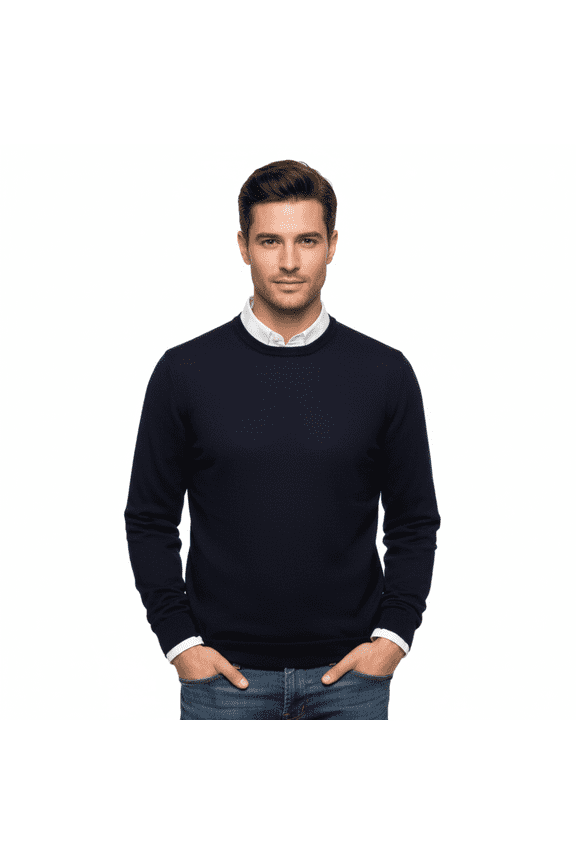 Navy 100% Wool Suede Crewneck Sweater-M for mens