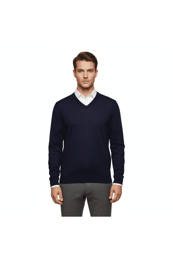 Navy 100% Wool Suede VNeck Sweater-S for mens