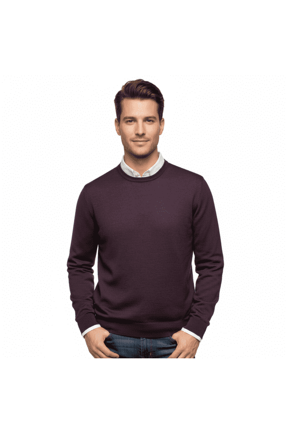 Plum 100% Wool Suede Crewneck Sweater-S for mens