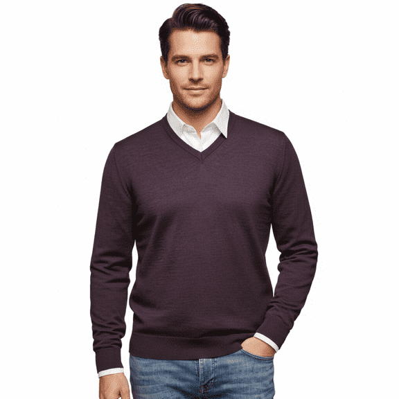 Williams Wilson Purple 100% Wool Suede VNeck Sweater-L for mens
