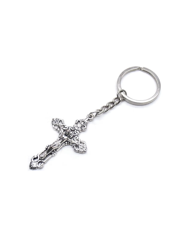 Key Chain St. Saint Benedict Cross Crucifix Silver 3D Detailed Keyring