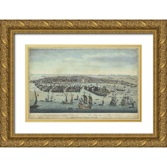 Williamsburg 32x22 Gold Ornate Wood Framed with Double Matting Museum Art Print Titled - Birds Eye View of Venice
