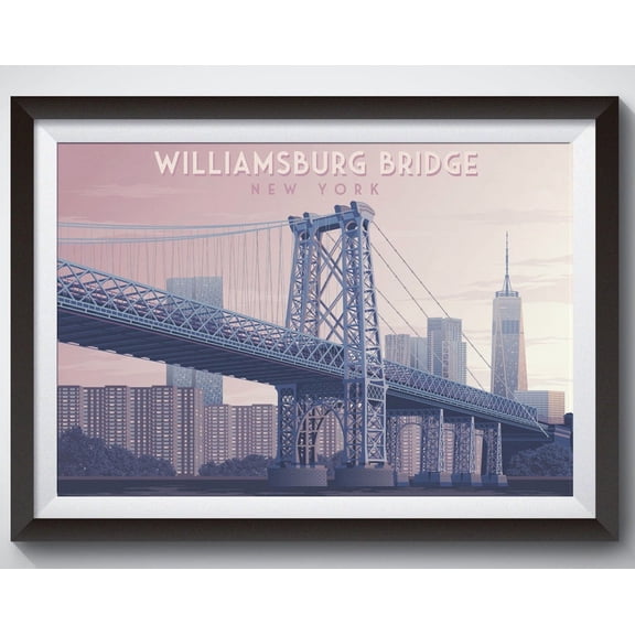 Williamsburg Bridge Poster, New York City Travel Poster, Nyc Usa, Manhattan Skyline, Brooklyn, Vintage Travel Print, Central Park Wall Art, Modern Wall Decor, 8x12 UNFRAMED
