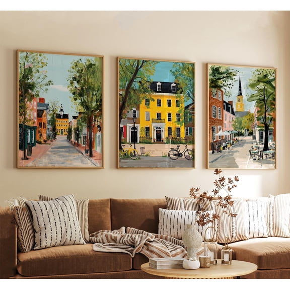 Williamsburg USA Travel Poster Virginia Historic Cityscape Wall Art American Colonial Prints Vintage Travel Illustration Set 3