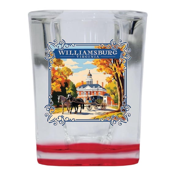 Williamsburg Virginia Design A Souvenir 2 oz Square Shot Glass Red