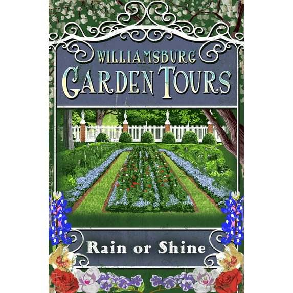 Williamsburg, Virginia, Garden Tours Vintage Sign (12x18 Wall Art Poster, Room Decor)