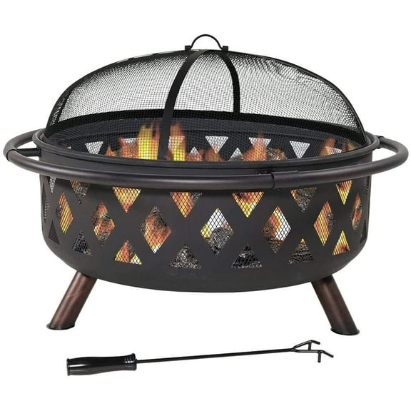 Williamson Fire Pit - Sphere Outdoor Wood Burning and Grill for Camping and Picnic - Portable Steel Frame with Legs, Mesh Cover, Poker - Bonfire and Cooking in The Patio, Deck, Garden, Backyard