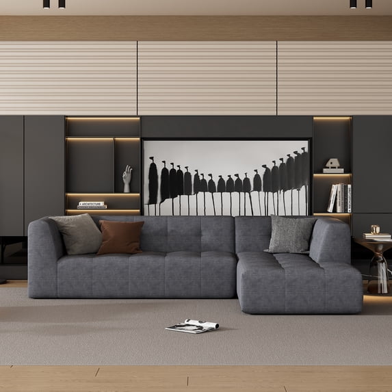 Williamspace 110.2"x72.8" Modular Sectional Sofa Couch Modern L Shaped Sponge Sofa Minimalist Upholstered Sofa Bed Comfy Couch for Living Room, Free Combination, Dark Grey