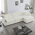 thumbnail image 1 of Williamspace Modern Chenille Upholstered L-Shaped Sofa with Ottoman and 5 Toss Pillows, White, 1 of 5