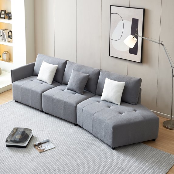Williamspace 120" Modern Curved Sofa Modular Sectional Sofa Cloud Couch Comfy Button Tufted Seat Cushion Sofa for Living room, Apartment, Office, Grey