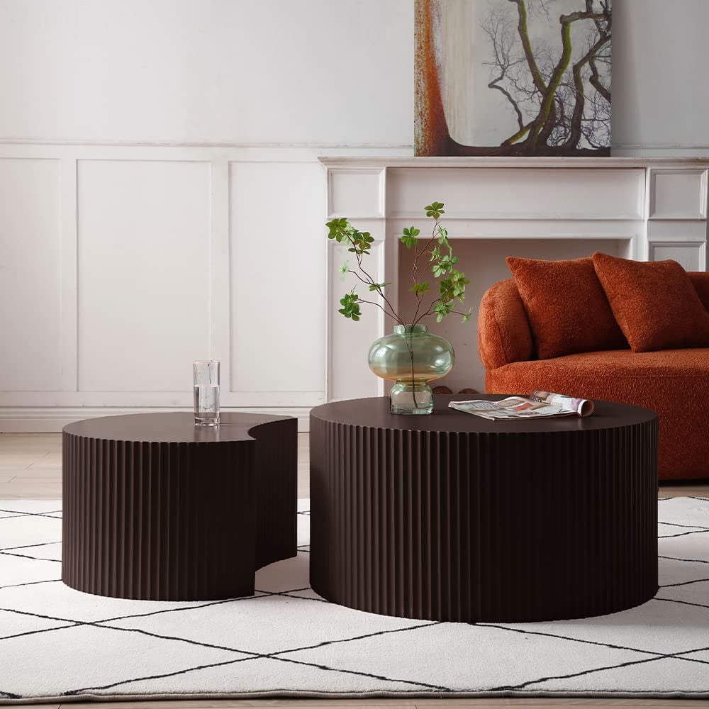 Matte Black Round Wood Nesting Coffee Table Set