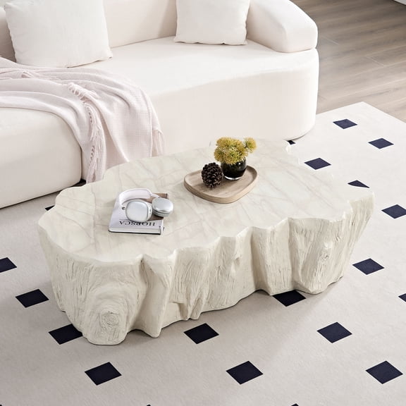 Williamspace 48.62" Coffee Table Fiberglass Center Table Modern Unique Tree Root Texture Pattern Table for Living Room Apartment Office, No Need Assembly