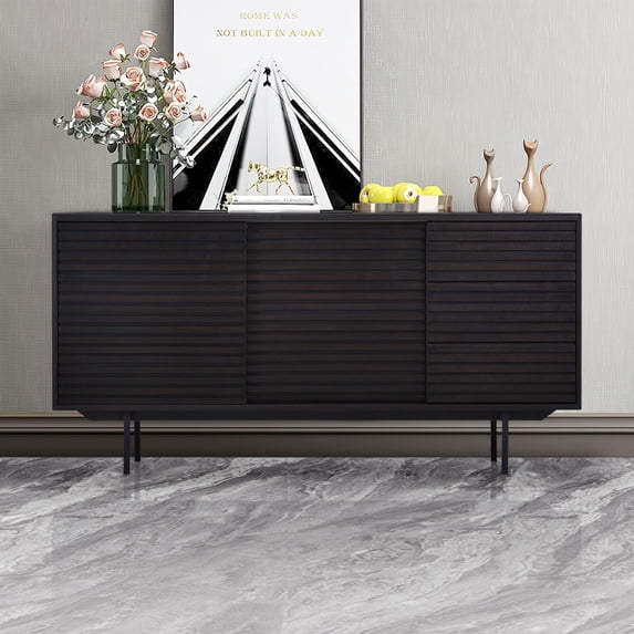 Williamspace 62.4" Modern Wide Sideboard with 3 Drawers and 2 Doors Buffet Storage Cabinet for Kitchen,Dark Brown