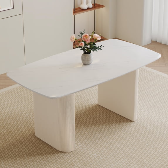Williamspace 67" Dining Table for 4 to 8, Modern Kitchen Table Rectangular Cream Wood Table Restaurant Furniture for Dining Room Kitchen Leisure Table