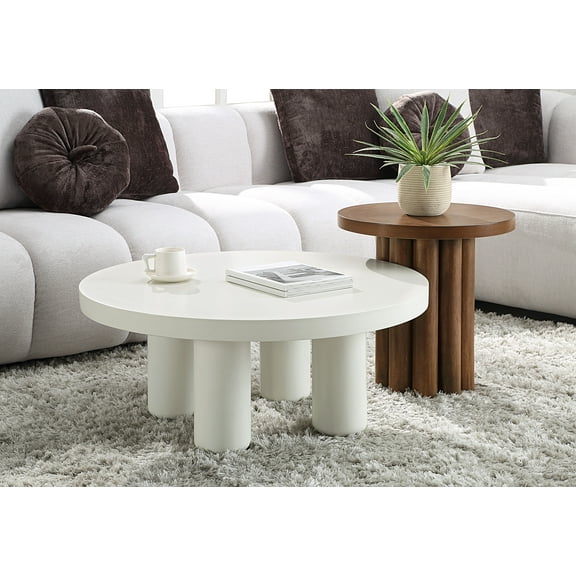 Williamspace Coffee Table Set of 2, Modern White Finish Coffee Table And Brown Finish Side Table Accent End Table Center Tables for Living Room Bedroom Apartment, White & Brown