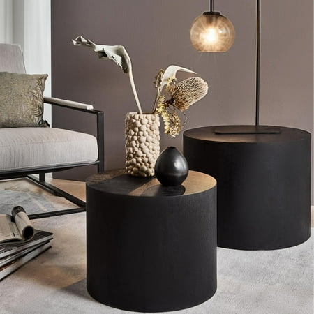 Williamspace Coffee Table Set of 2, Square/Round Wood Modern Rustic Coffe Table for Living Room,Farmhouse Wash Coffee Table,Coffee Table for Living Room Accent End Side Table