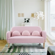 Williamspace Loveseat Sofa, 59.1" Teddy Velvet Couch Small Modern Love Seat Sofa with Three Cute Curved Lumbar Pillows for Small Spaces, Pink