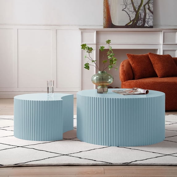 Williamspace Luxury Round Nesting 2 Pieces Coffee Table Set, Crescent Blue