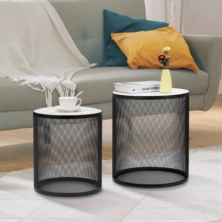 Williamspace Metal Nesting Table Set of 2, Round Coffee Table Set Modern Decorative End Side Table for Living Room Bedroom, Black