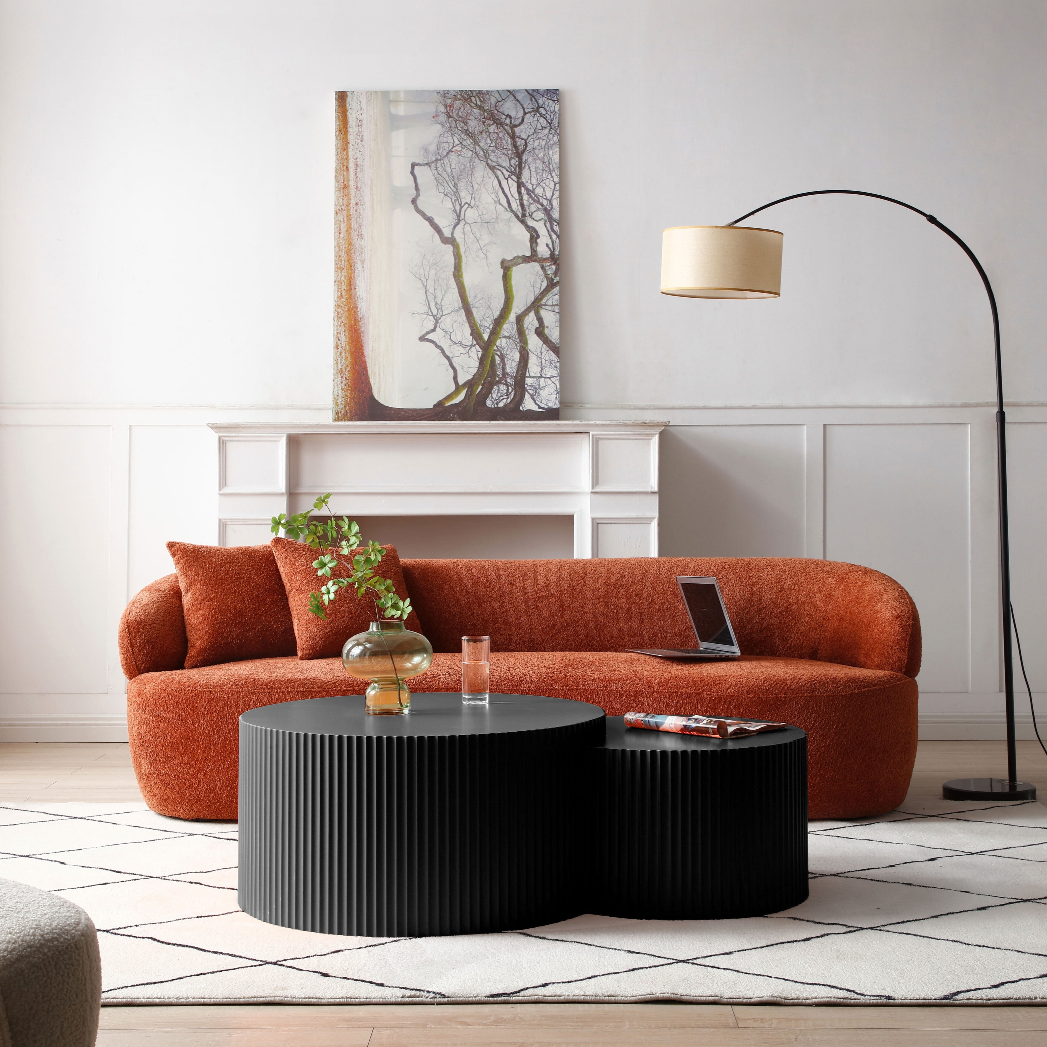 Matte Black Round Wood Nesting Coffee Table Set