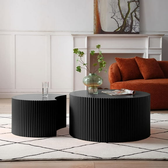 Williamspace Nesting Coffee Table Set, Modern Luxury, 2 Pieces, Black
