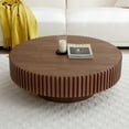 thumbnail image 1 of Williamspace Round Coffee Table, 31.49" Modern Handcraft Relief Wood Coffee Table Circle Drum Side Table Accent End Table Center Table for Living Room, Walnut, 1 of 7