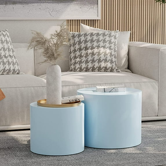 Williamspace Round Coffee Table Set of 2, Nesting Table Set Side End Table for Living Room,Blue