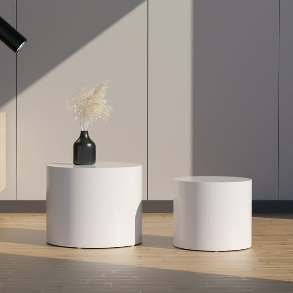 Williamspace Round Coffee Table Set of 2, Nesting Table Set Side End Table for Living Room,White