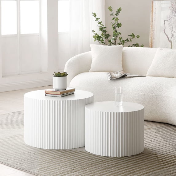 Williamspace Storage Round MDF Eco-Friendly P2 Particle Board Coffee Table, White