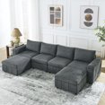 thumbnail image 1 of Williamspace U-Shaped Modular Sectional Sofa 130" Modern Couch Comfy Upholstered Sofa with 2 Reversible Ottoman for Living Room Apartment, Grey, 1 of 7