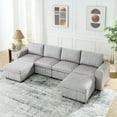 thumbnail image 1 of Williamspace U-Shaped Modular Sectional Sofa 130" Modern Couch Comfy Upholstered Sofa with 2 Reversible Ottoman for Living Room Apartment, Light Grey, 1 of 7